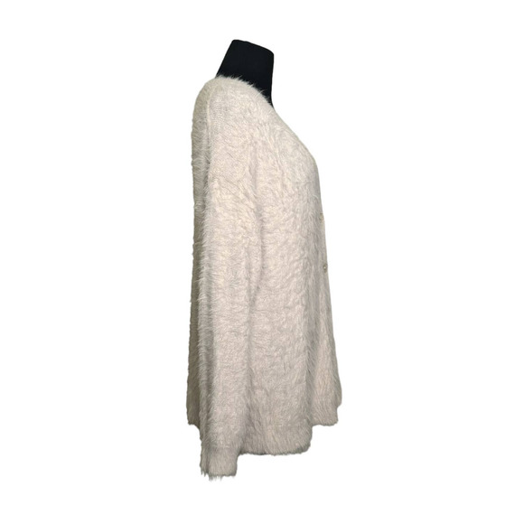 Velvet by Graham & Spencer beige fuzzy button oversize cardigan sweater size XS - Picture 4 of 10